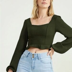Altar’d State Olive Green Long Sleeve Crop Top XS